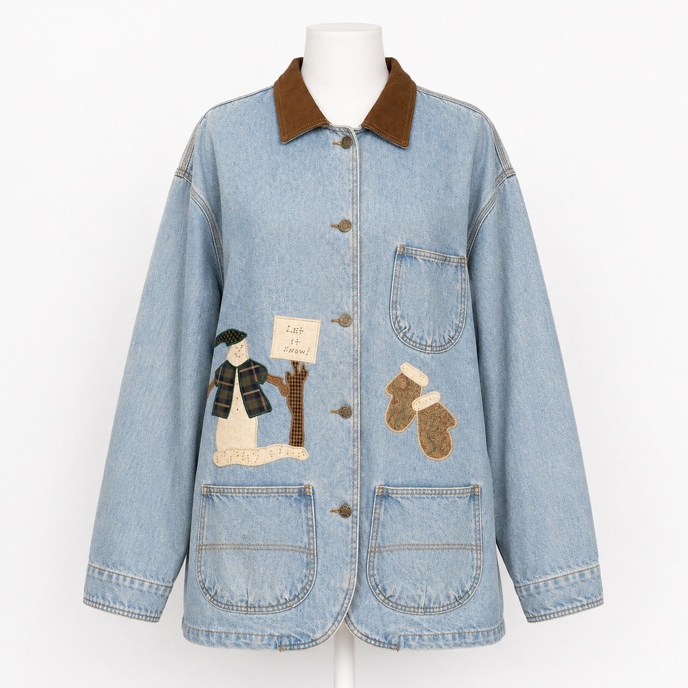 Vintage 90s Sun Belt Winter Embroidered Denim Jacket L Chore Coat Utility Barn